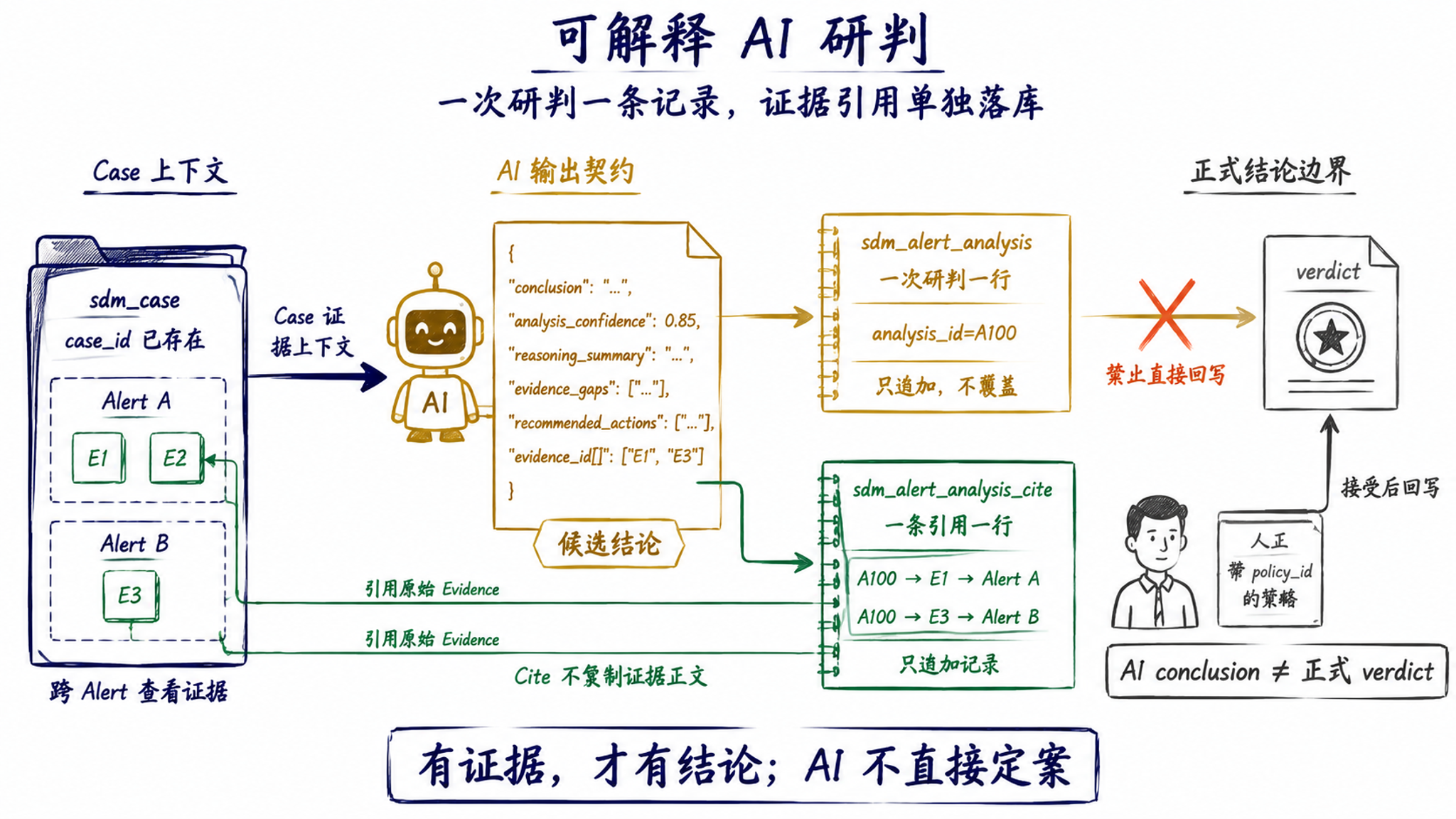 Dayu-SDM 可解释 AI 研判：Analysis、Cite 与 Verdict 权限边界