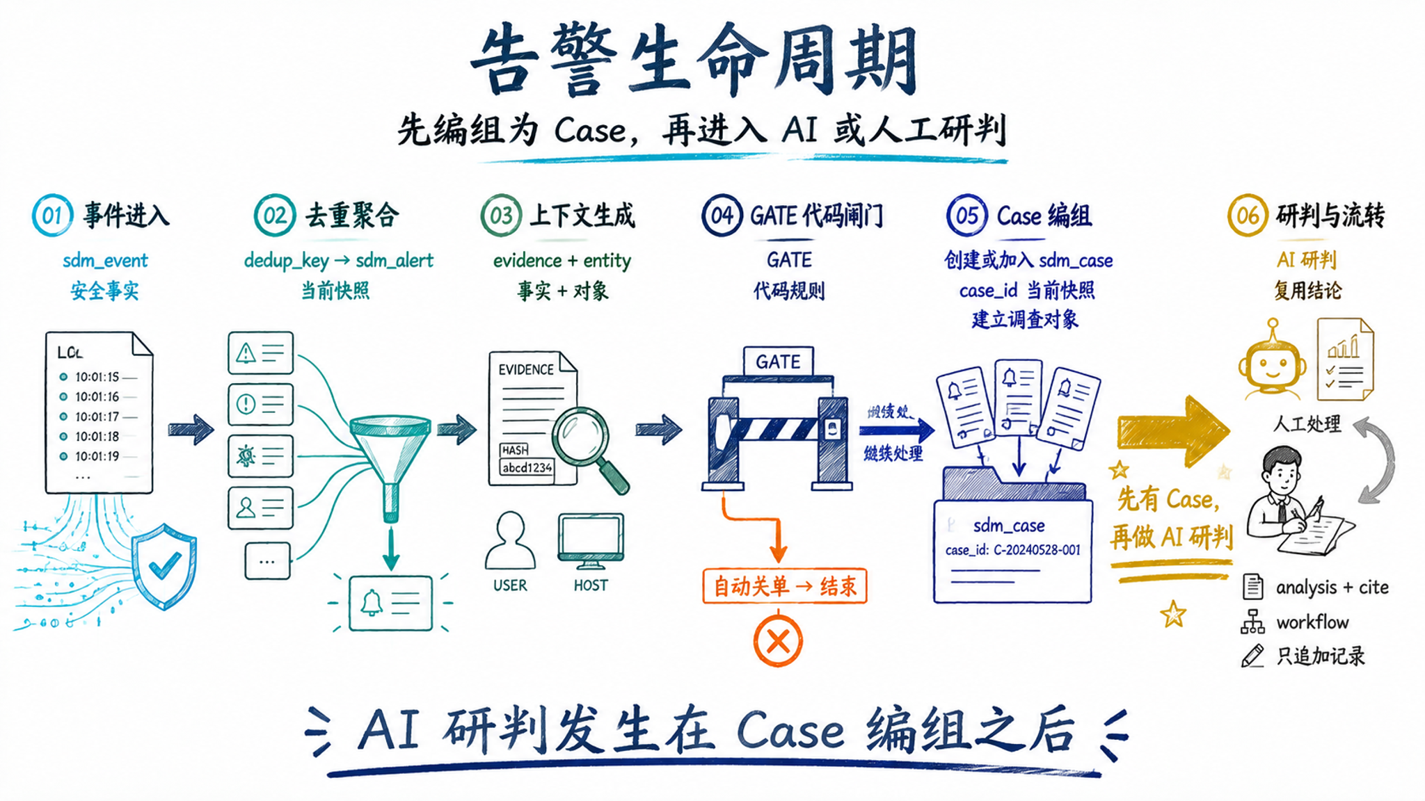 Dayu-SDM 告警生命周期：先编组 Case，再进入 AI 或人工研判